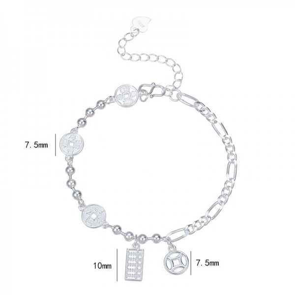 925 Sterling Silver Coin and Abacus Bracelet