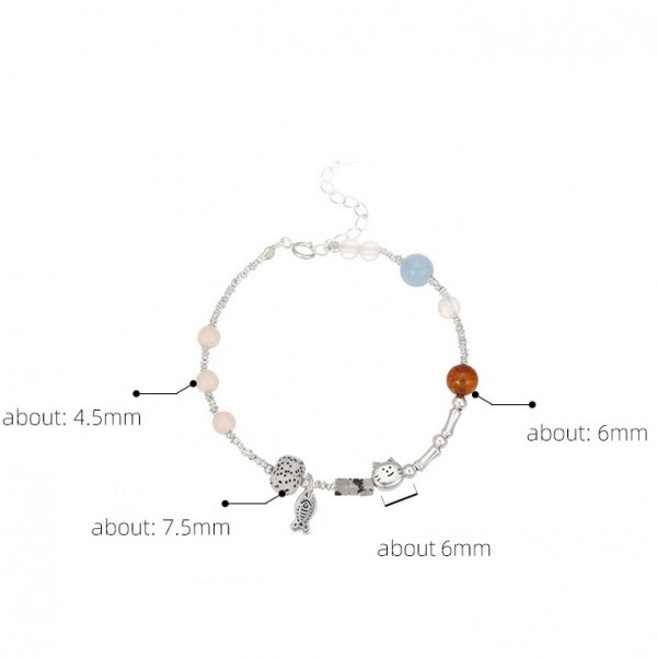925 Sterling Silver Cat and Fish Bracelet