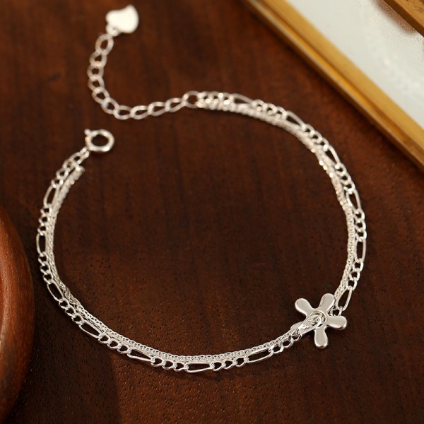 925 Sterling Silver Coral Double-Layer Chain Bracelet
