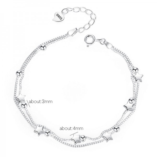 925 Sterling Silver Star Double-Layer Chain Bracelet