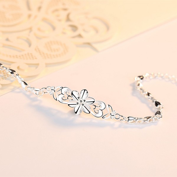 999 Sterling Silver Floral Heart Bracelet