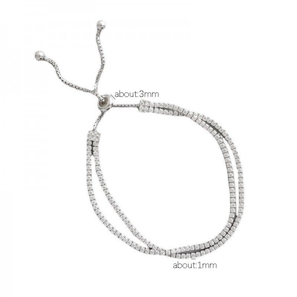 925 Sterling Silver Square Double-Layer Bracelet