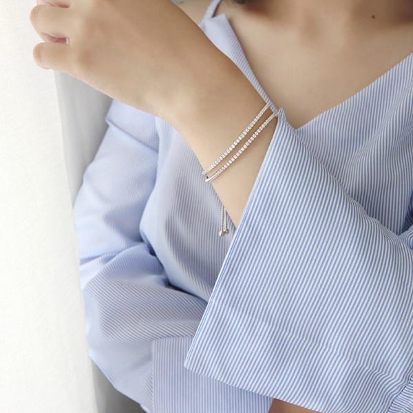 925 Sterling Silver Square Double-Layer Bracelet