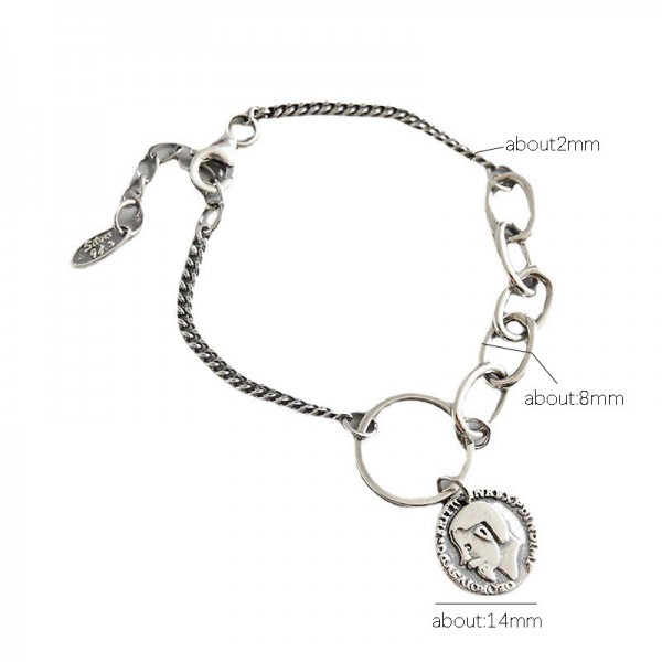 925 Sterling Silver Portrait Coin Bracelet