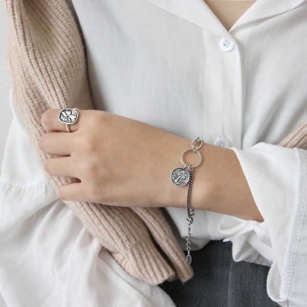 925 Sterling Silver Portrait Coin Bracelet