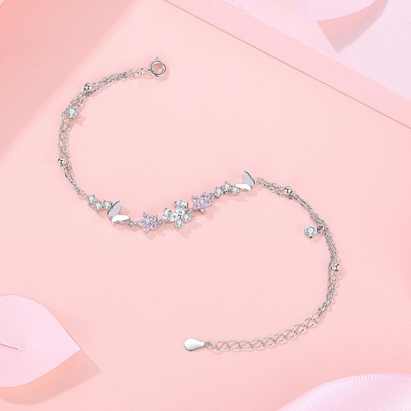 925 Sterling Silver Sakura Butterfly Bracelet