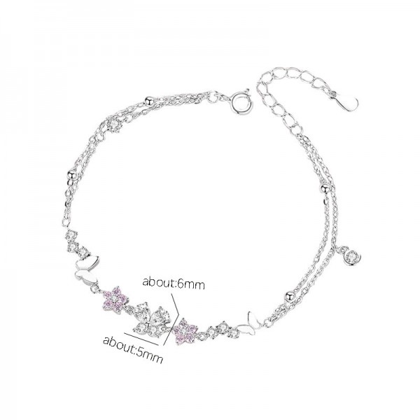 925 Sterling Silver Sakura Butterfly Bracelet