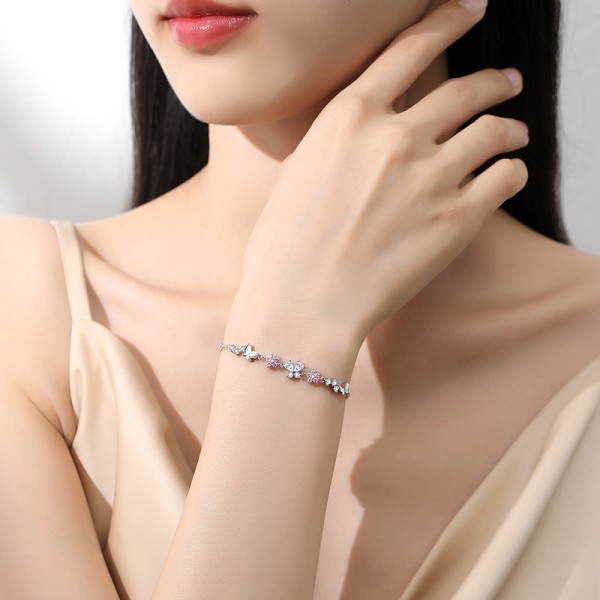 925 Sterling Silver Sakura Butterfly Bracelet