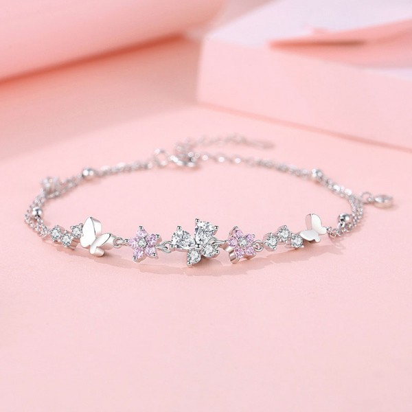 925 Sterling Silver Sakura Butterfly Bracelet