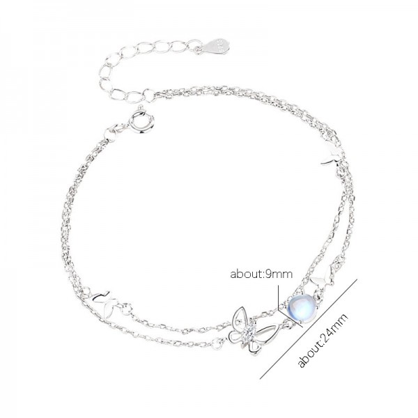 925 Sterling Silver Butterfly Moonstone Bracelet