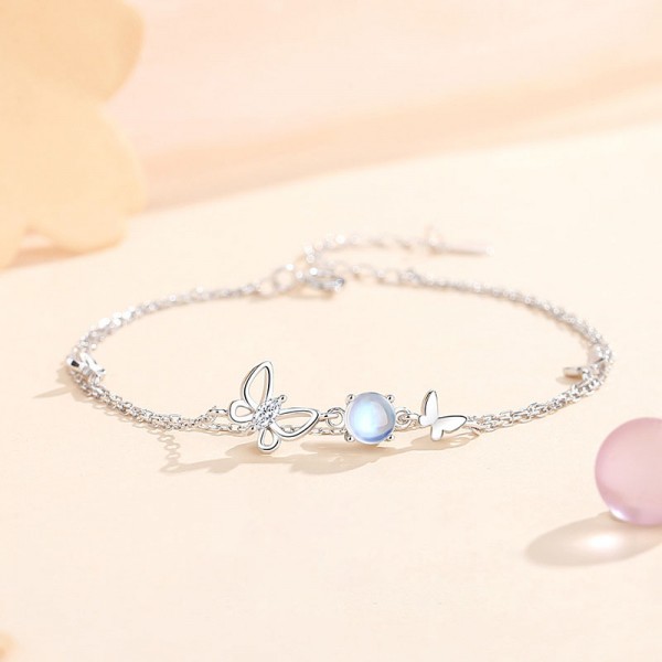 925 Sterling Silver Butterfly Moonstone Bracelet
