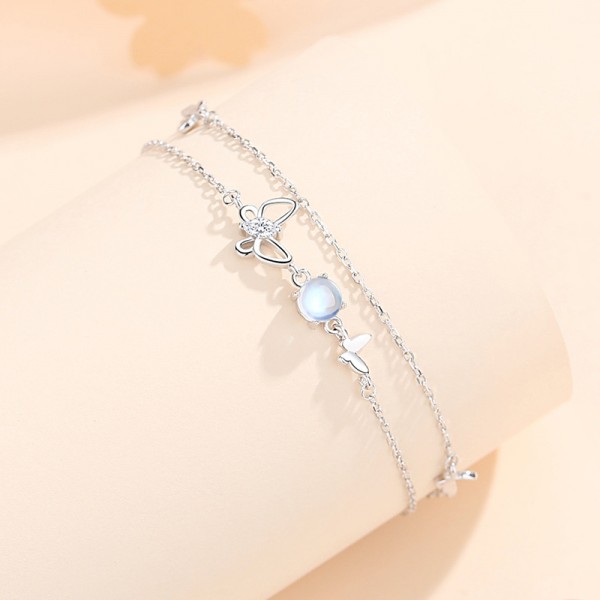 925 Sterling Silver Butterfly Moonstone Bracelet