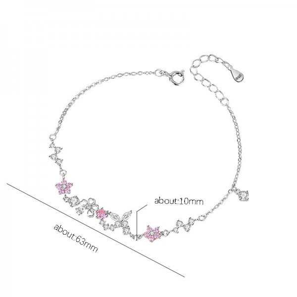 925 Sterling Silver Butterfly and Flower Bracelet