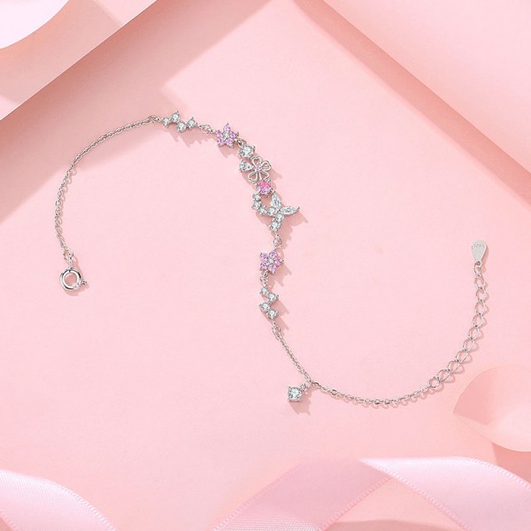 925 Sterling Silver Butterfly and Flower Bracelet