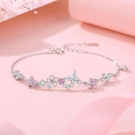 925 Sterling Silver Butterfly and Flower Bracelet