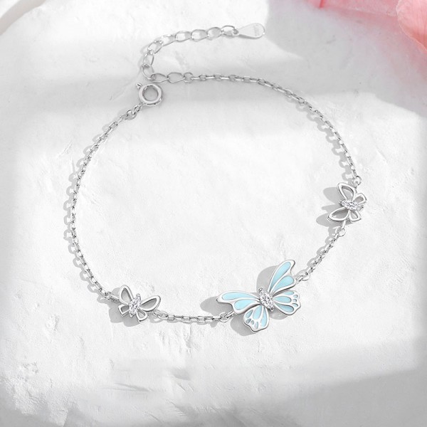 925 Sterling Silver Glow-in-the-Dark Butterfly Bracelet