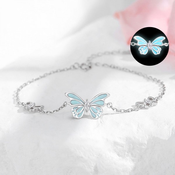 925 Sterling Silver Glow-in-the-Dark Butterfly Bracelet
