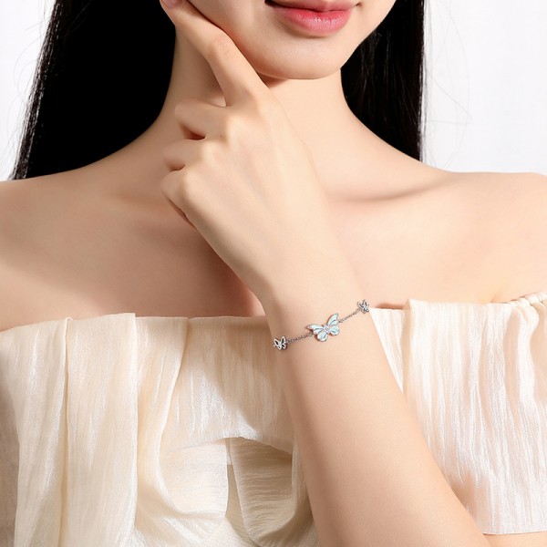 925 Sterling Silver Glow-in-the-Dark Butterfly Bracelet