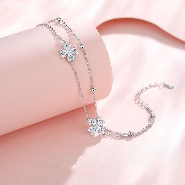 925 Sterling Silver Cross Flower Zircon Bracelet