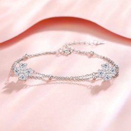 925 Sterling Silver Cross Flower Zircon Bracelet