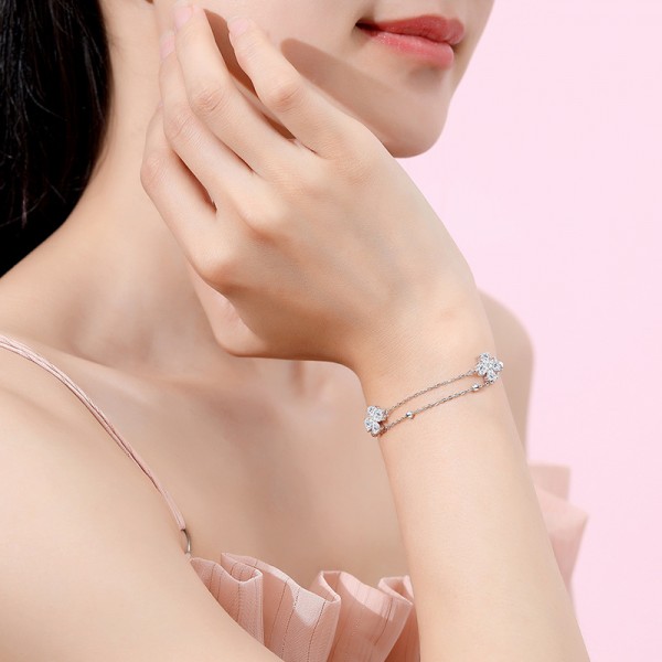 925 Sterling Silver Cross Flower Zircon Bracelet