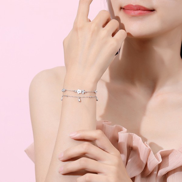 925 Sterling Silver Butterfly Zircon Flower Bracelet