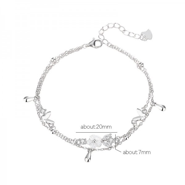 925 Sterling Silver Butterfly Zircon Flower Bracelet