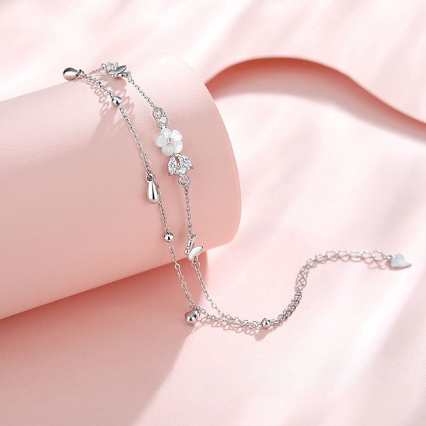 925 Sterling Silver Butterfly Zircon Flower Bracelet