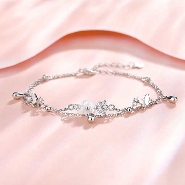 925 Sterling Silver Butterfly Zircon Flower Bracelet