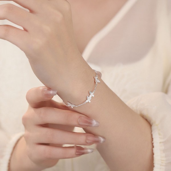 925 Sterling Silver Brushed Butterfly Bracelet