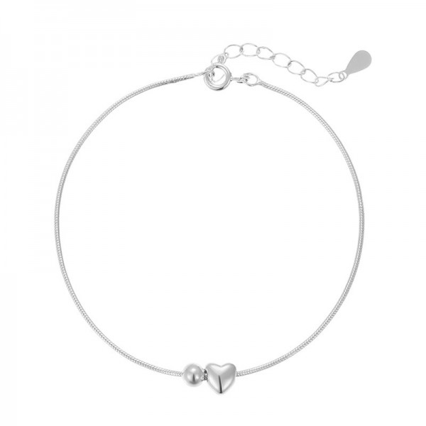925 Sterling Silver Heart and Bead Bracelet