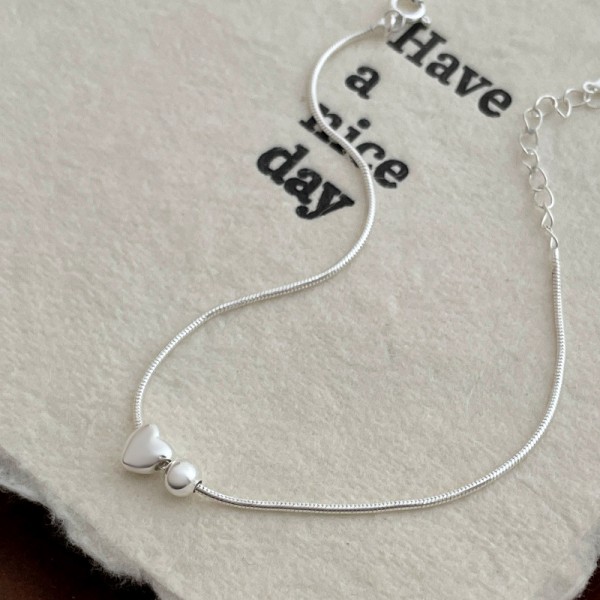 925 Sterling Silver Heart and Bead Bracelet