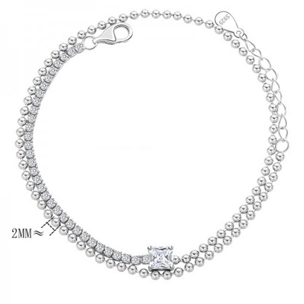 925 Sterling Silver Double-Layer Bead Bracelet