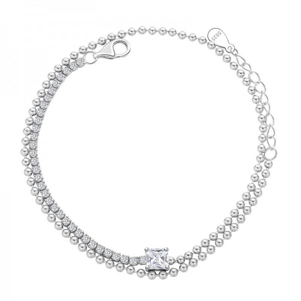 925 Sterling Silver Double-Layer Bead Bracelet