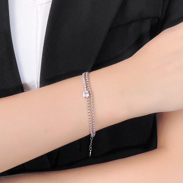 925 Sterling Silver Double-Layer Bead Bracelet