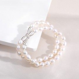 925 Sterling Silver Pearl and Bow Bracelet
