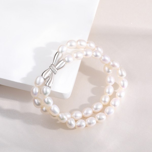 925 Sterling Silver Pearl and Bow Bracelet