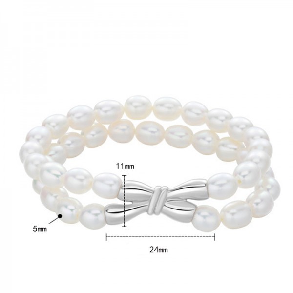 925 Sterling Silver Pearl and Bow Bracelet
