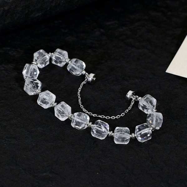 925 Sterling Silver Clear Quartz Bracelet with Magnetic Clasp