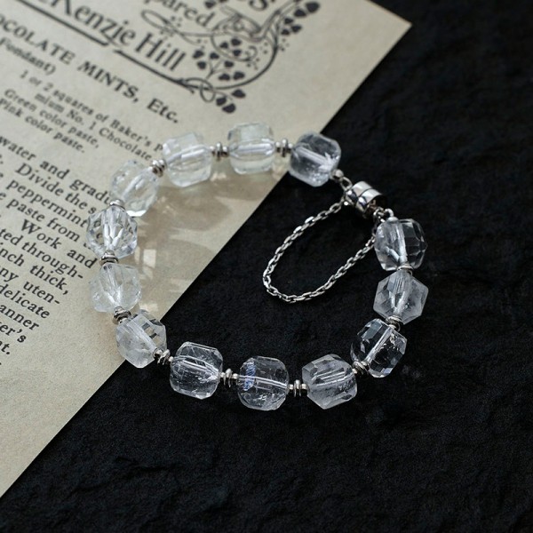 925 Sterling Silver Clear Quartz Bracelet with Magnetic Clasp
