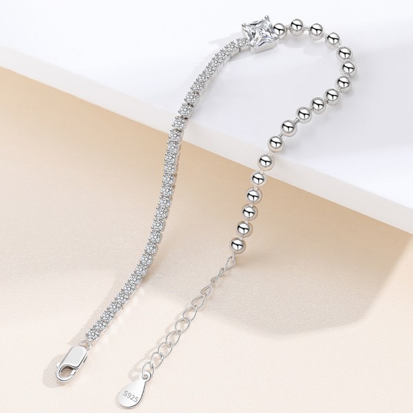 925 Sterling Silver Bead and Diamond Accent Bracelet