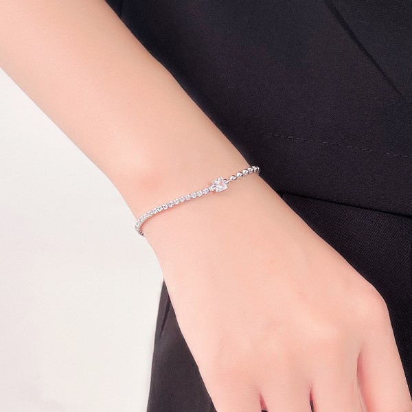 925 Sterling Silver Bead and Diamond Accent Bracelet