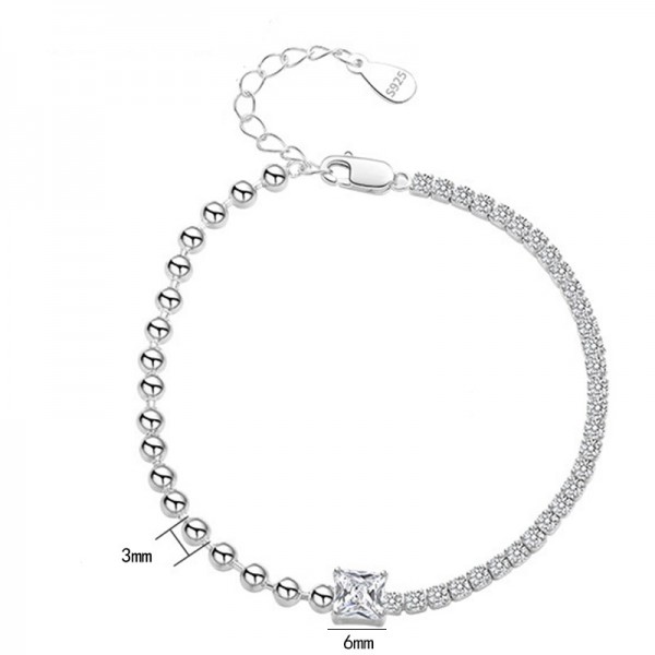 925 Sterling Silver Bead and Diamond Accent Bracelet