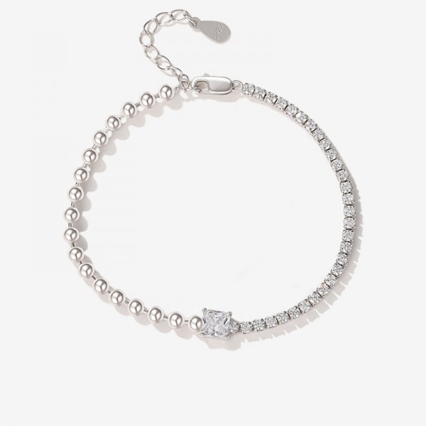 925 Sterling Silver Bead and Diamond Accent Bracelet