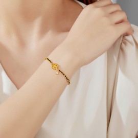 925 Sterling Silver Camellia Black Cord Bracelet