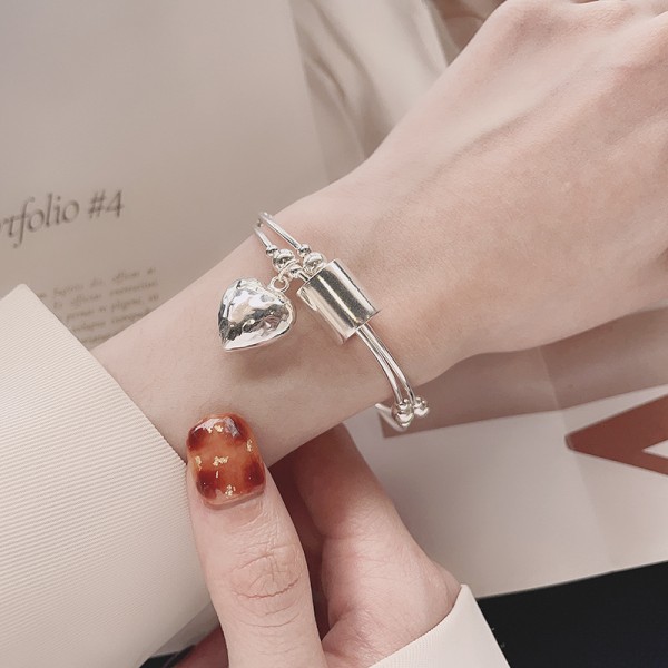 925 Sterling Silver Heart Elastic Bracelet