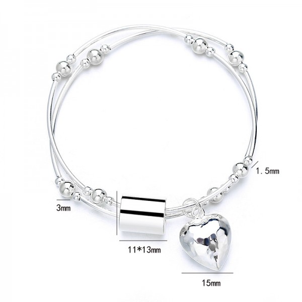 925 Sterling Silver Heart Elastic Bracelet