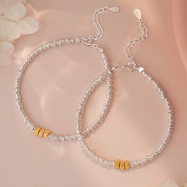S999 Sterling Silver Cheese Hoop and Granulated Silver Bracelet