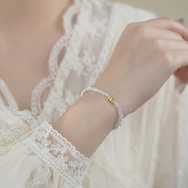 S999 Sterling Silver Cheese Hoop and Granulated Silver Bracelet