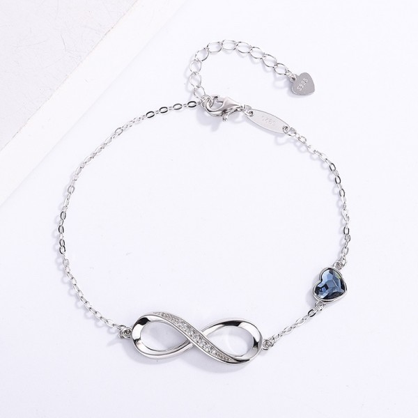S925 Sterling Silver Infinity Heart Crystal Pendant Bracelet